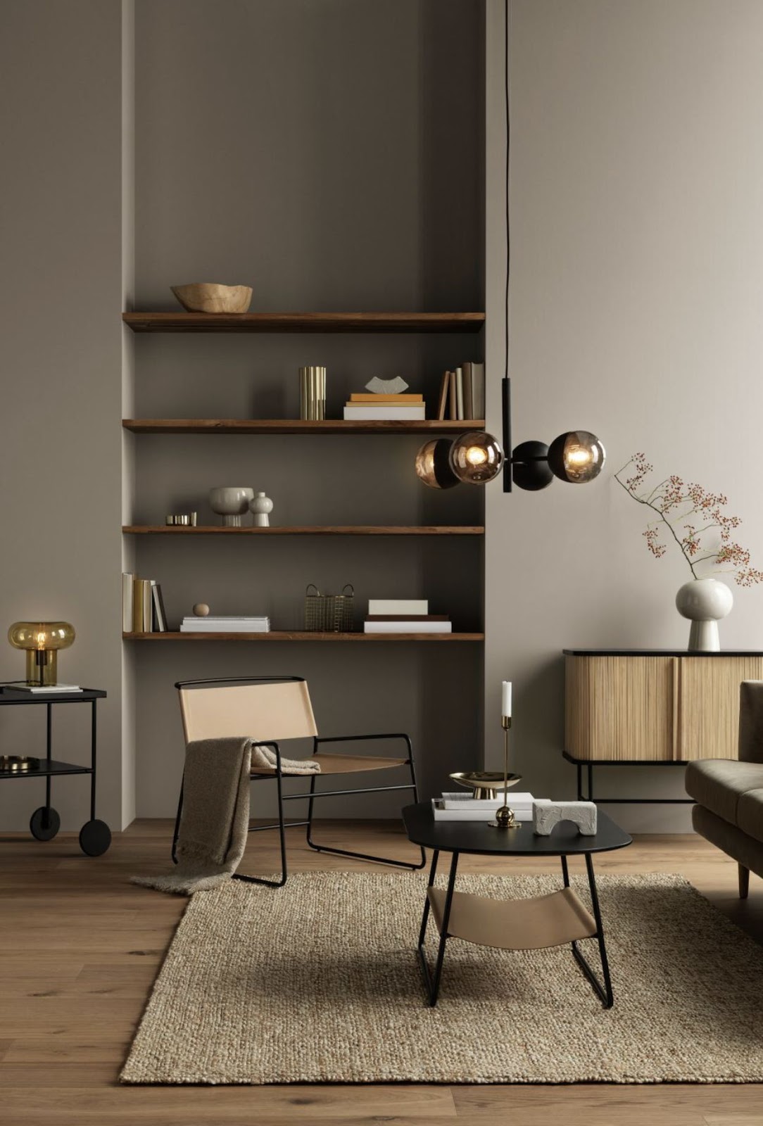 sala de estar em tons neutros