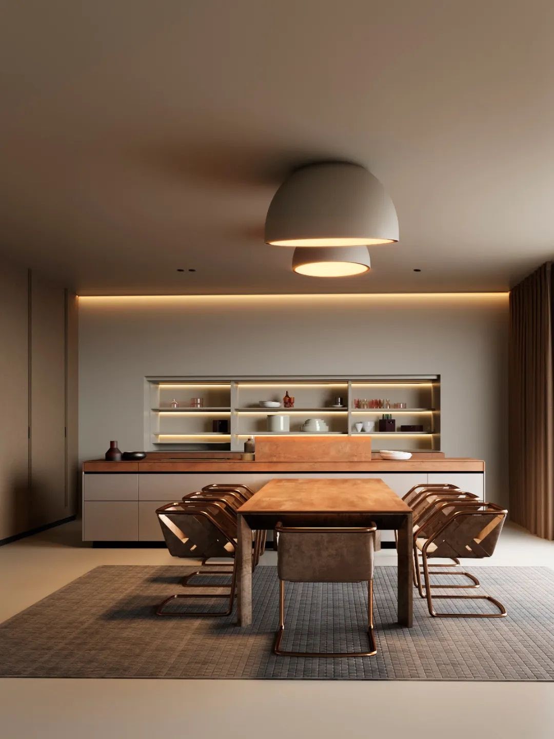 sala de jantar em tons neutros