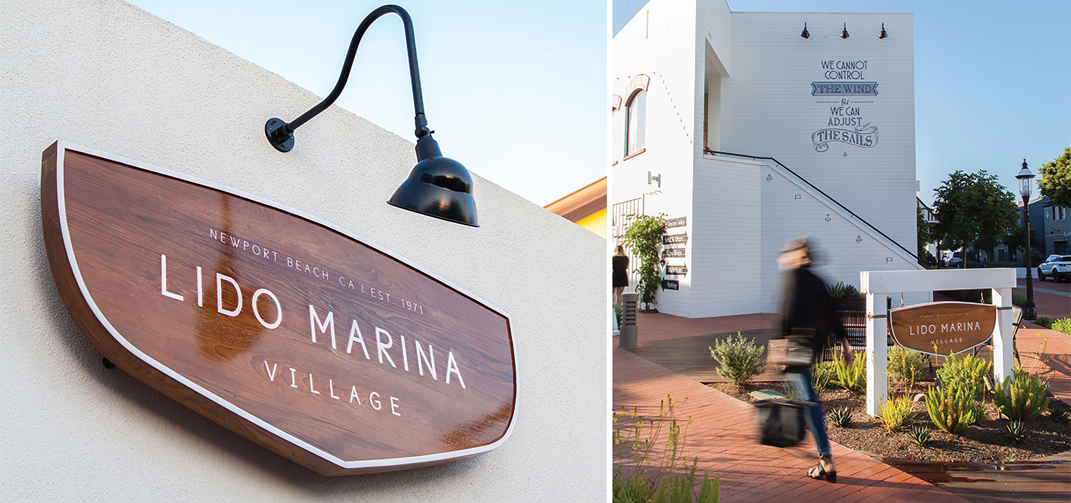 Lido Marina Village Newport Beach wooden project identity sign