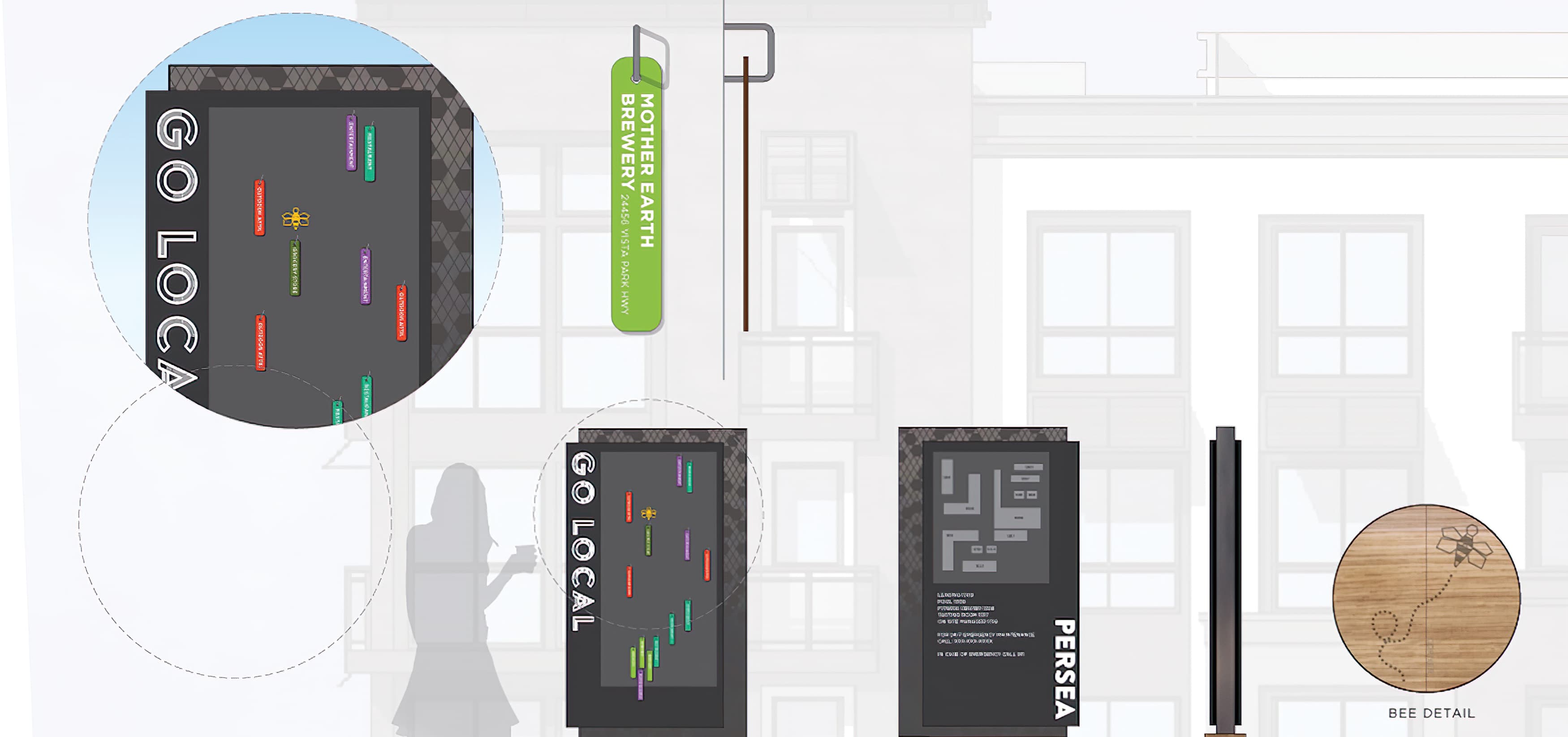 Persea, a mixed-use retail and residential development in Vista, California. Project Wayfinding Design System.
