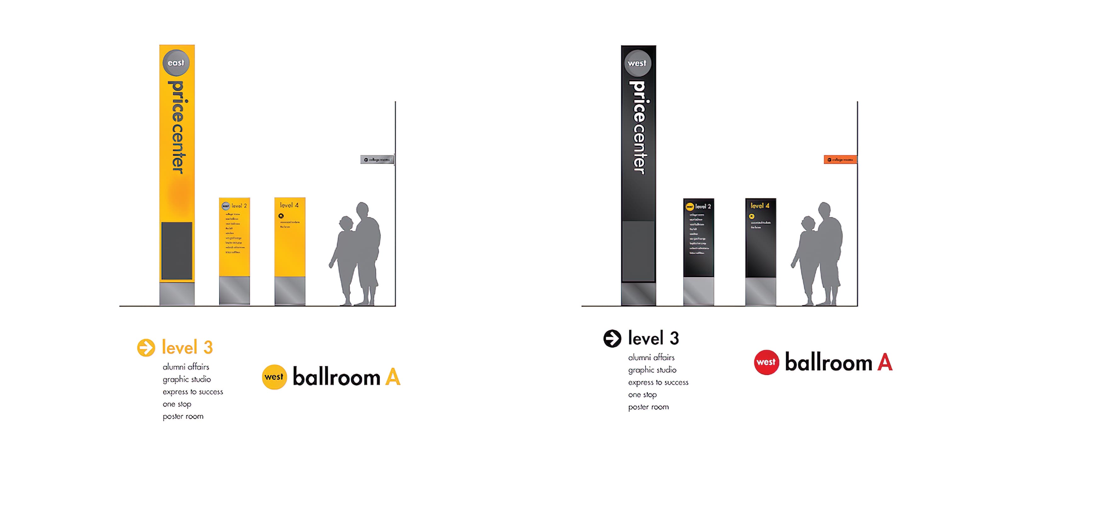 The Price Center, at the University of California, San Diego. Education Design. Workplace Design. Placemaking. Wayfinding Sign Family.