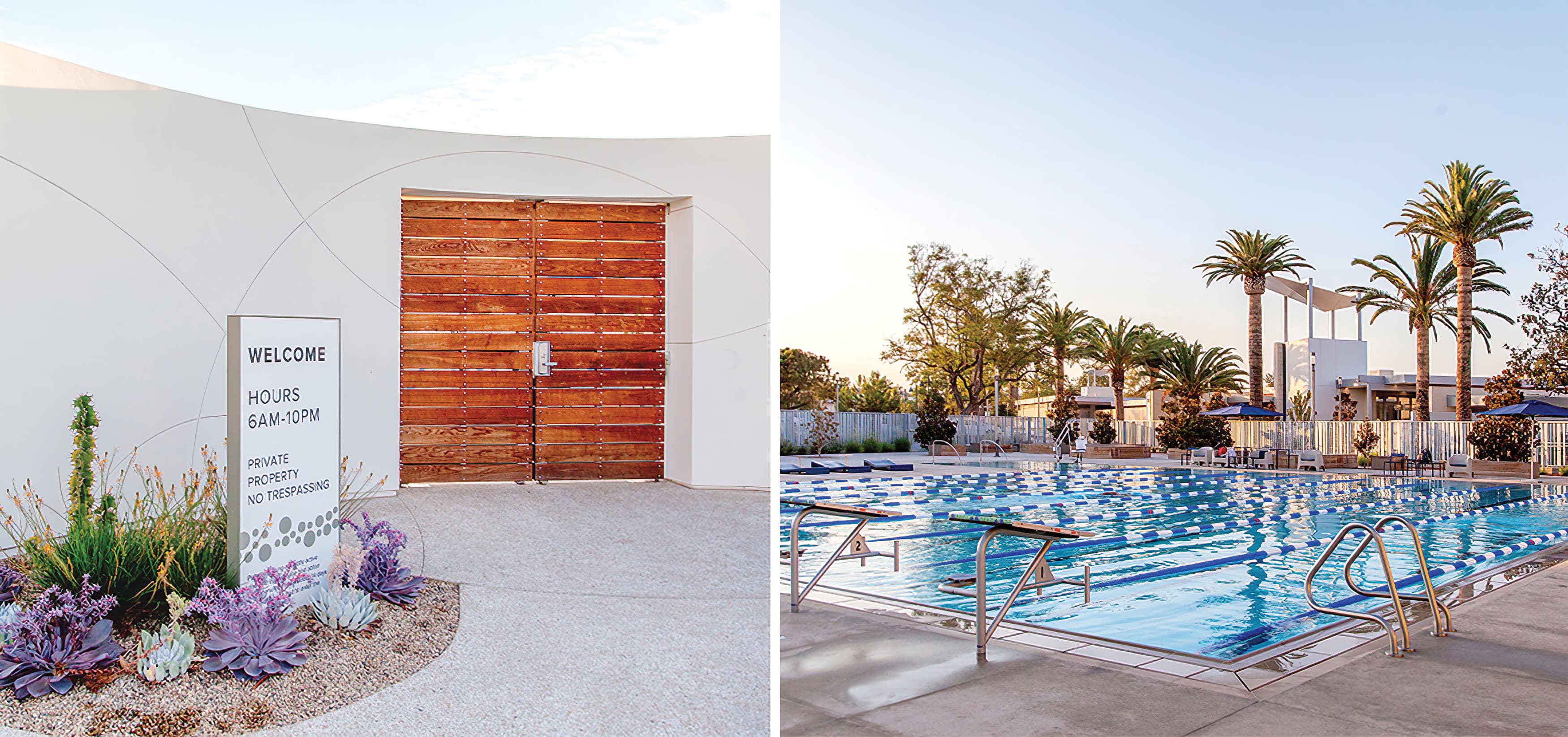 The Pools, a residential community park in Irvine, California. RSM Design prepared identity signage and regulatory signage. Park Design.