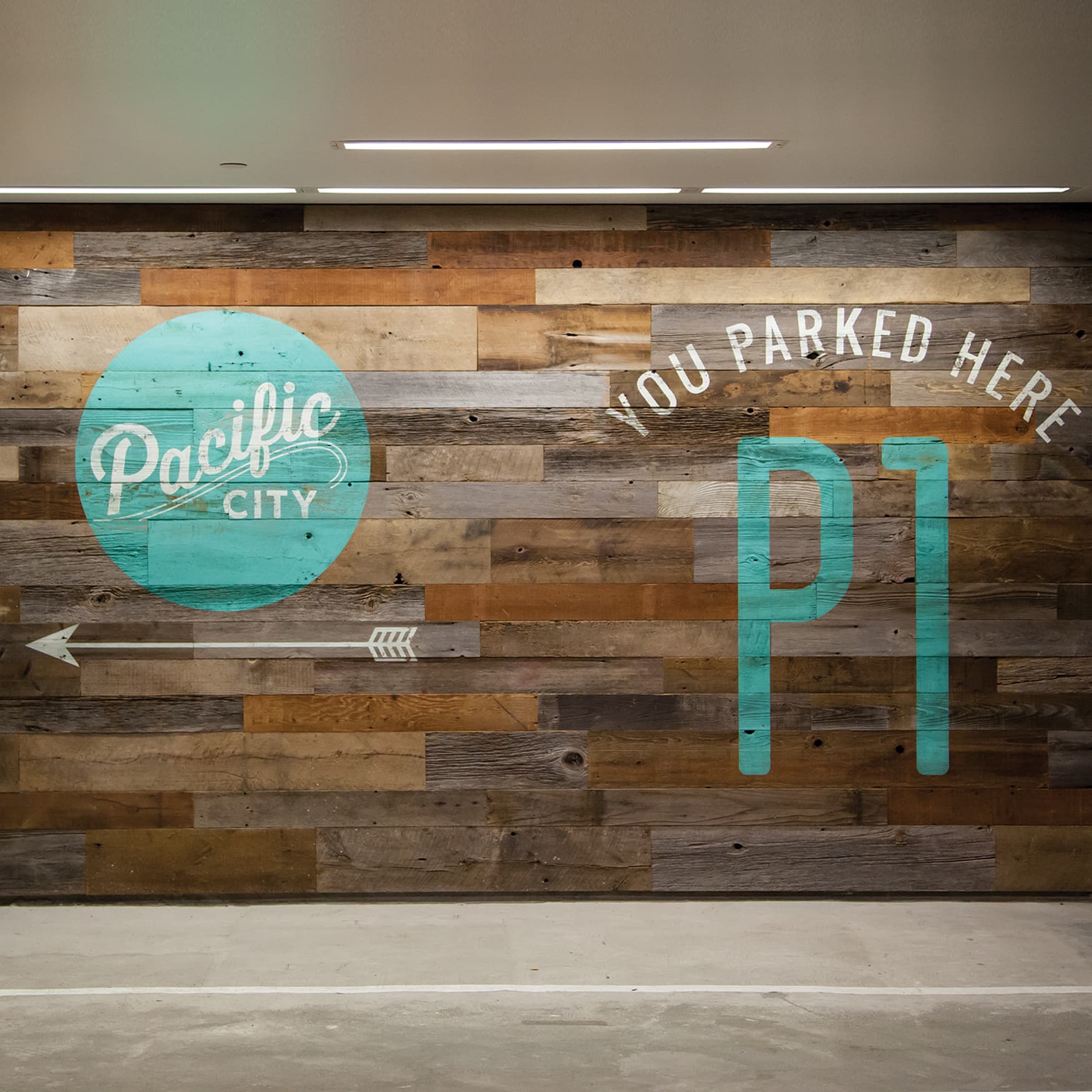 Pacific City in Huntington Beach parking garage wayfinding signage and specialty graphics.