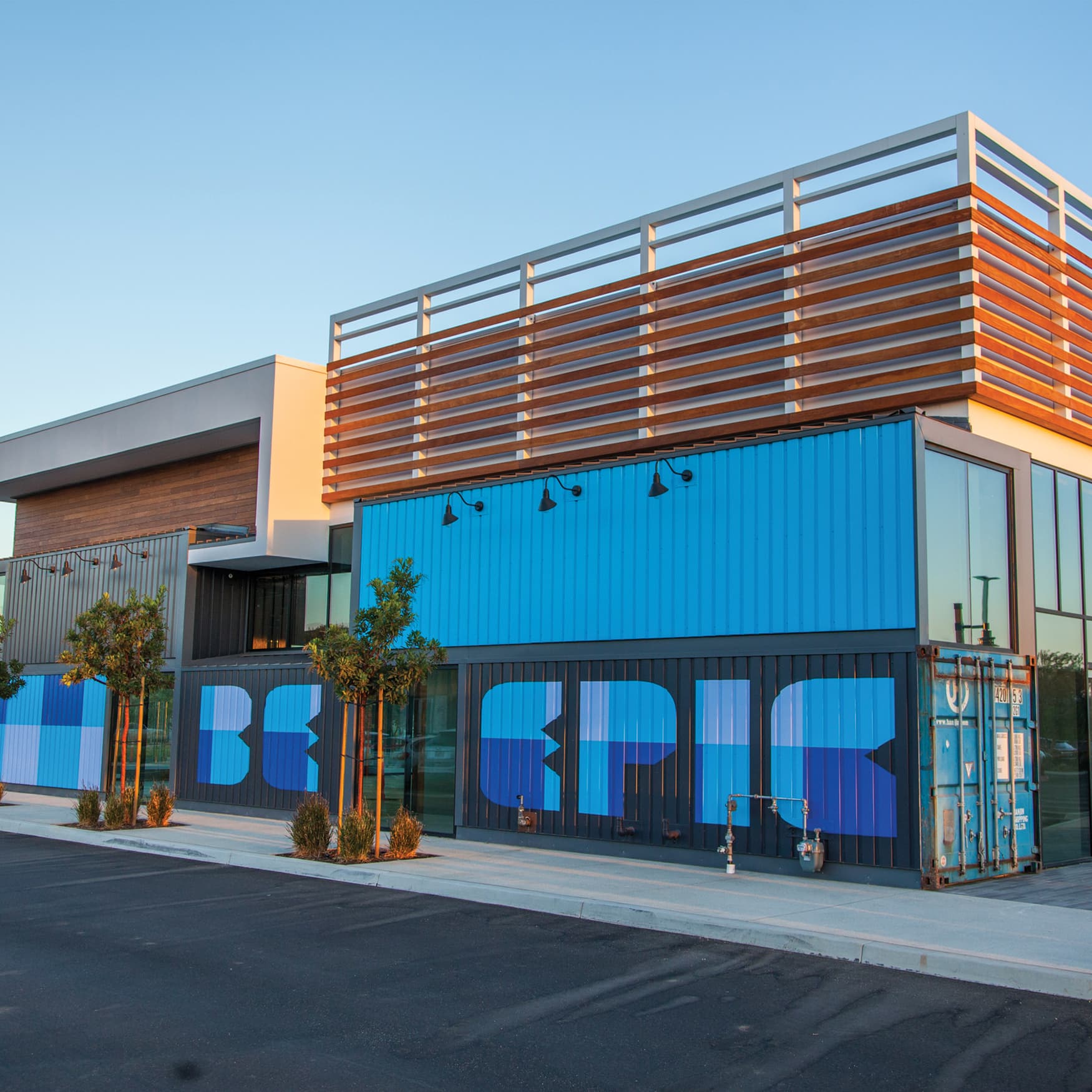 "Be Epic" mural on side of shipping contained at Long Beach Exhange
