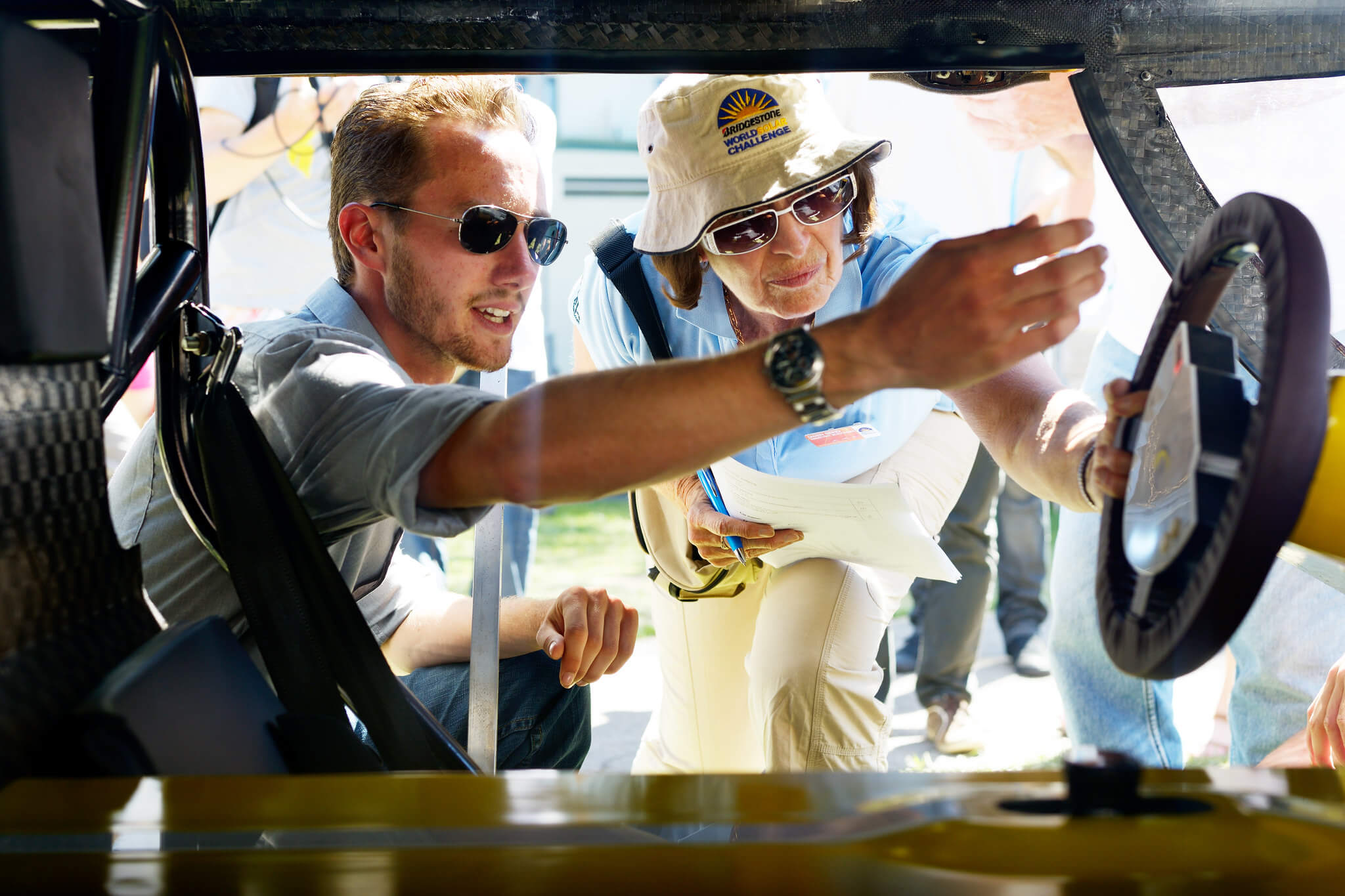 Judges inspecting Lightyear One at World Solar Challenge 2013