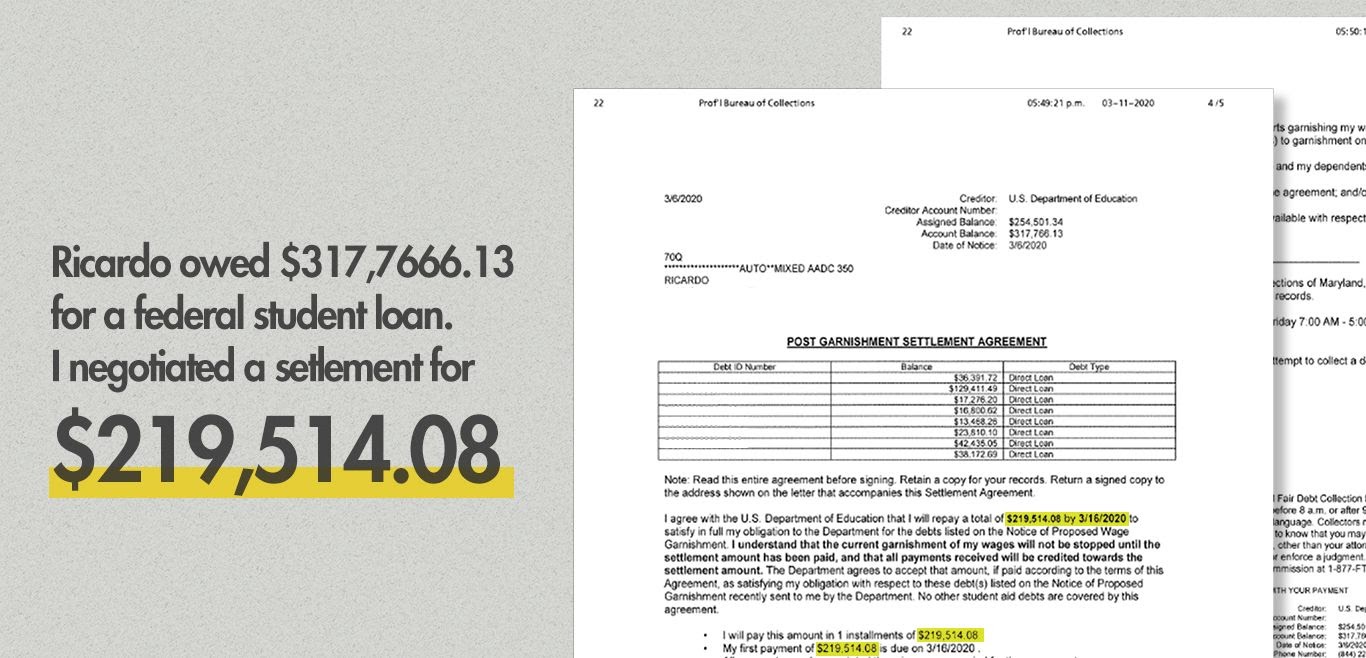 Federal student loan settlement with Professional Bureau Collections of Maryland.