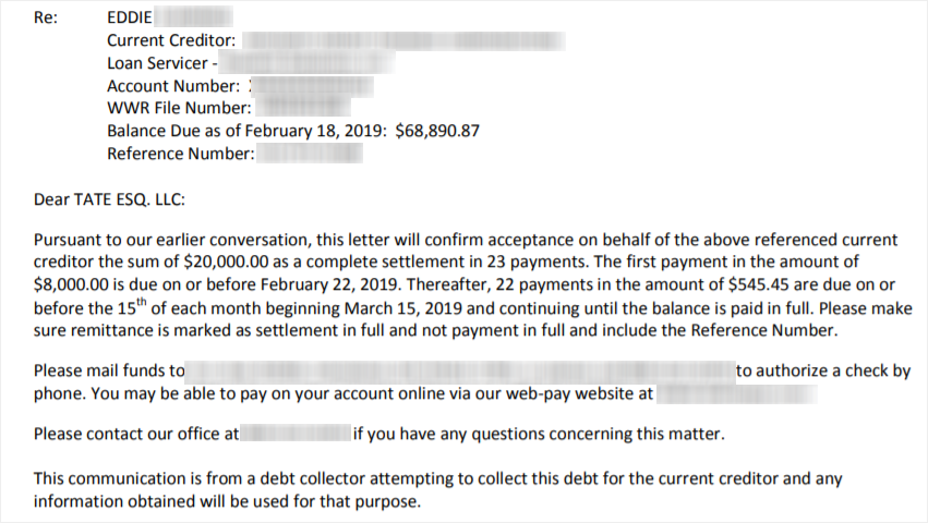 Eddies Loan Settlement