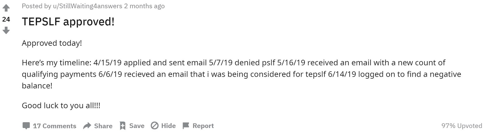 Reddit thread about TEPSLF