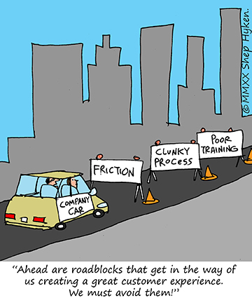 Shep Hyken customer service roadblocks cartoon
