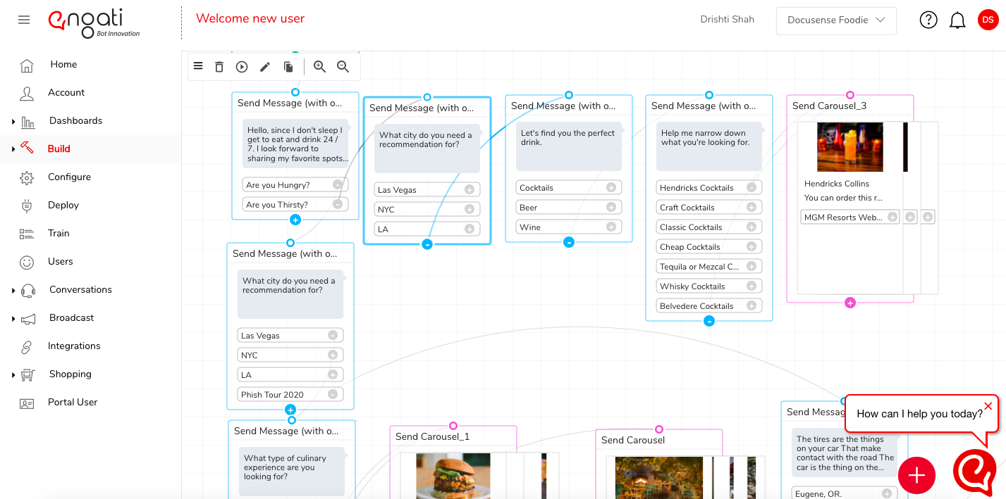 Engati chatbot platform with a drag and drop user interface
