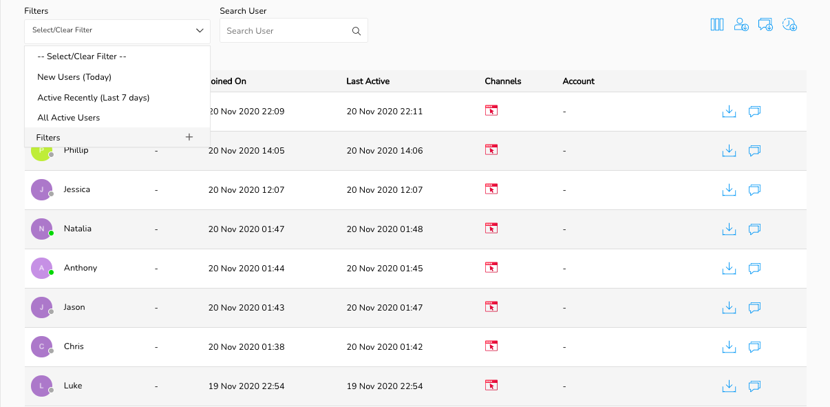 user filters in Engati Live Chat