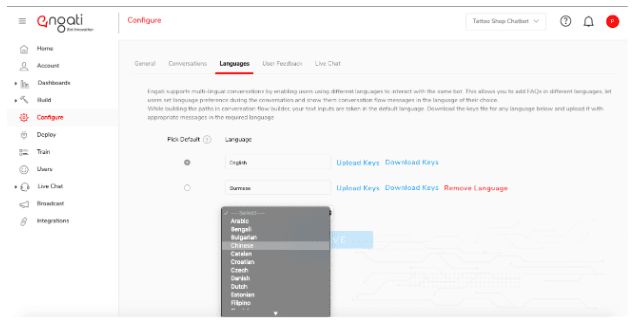Engati’s multilingual chatbots feature