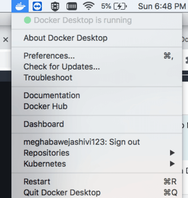 Docker desktop running on Mac