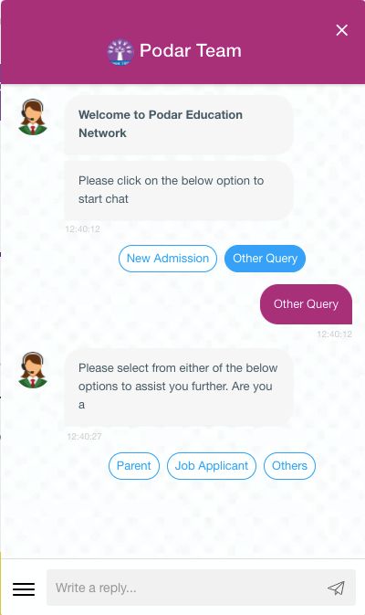 Podar team using Engati's Education bot