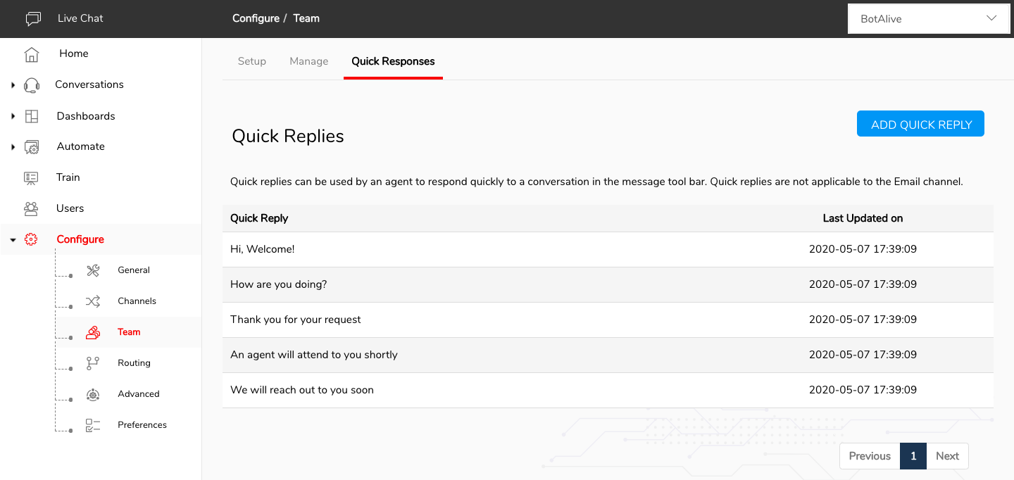 Engati Platform Quick Responses