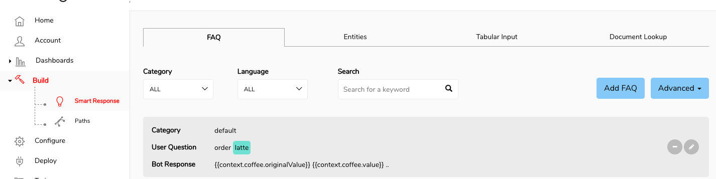 Build chatbot by adding in informative FAQs