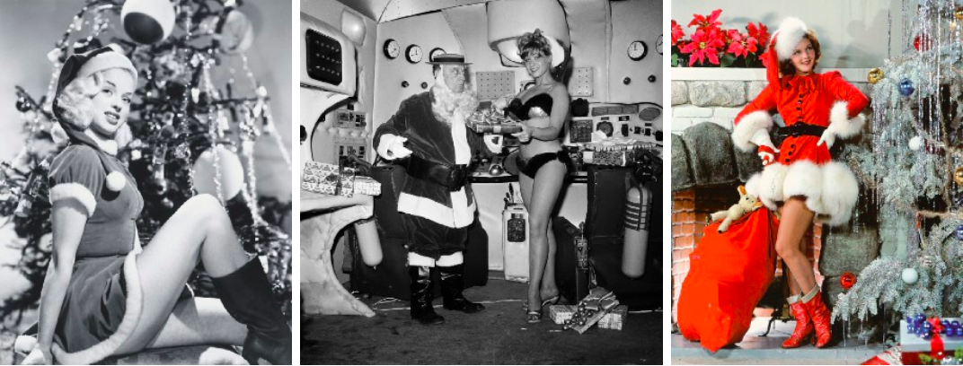 British actress Diana Dors, circa 1955. (Getty Images) // Bobbi Shaw plays Santa’s helper to Buster Keaton’s Claus, exchanging gifts on the set of “Beach Blanket Bingo” in 1964. (AP Photo) // Mary Martin, circa 1940. (Getty Images)