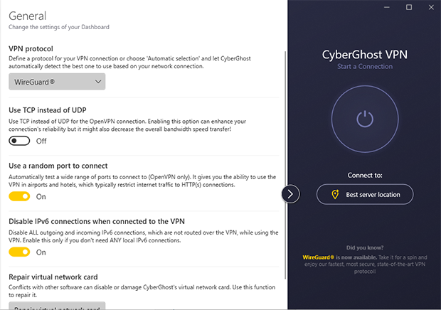 CyberGhost 8 settings