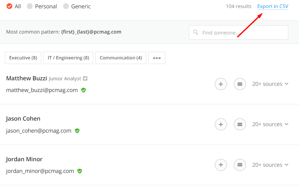 Export de fichiers sur Hunter.io