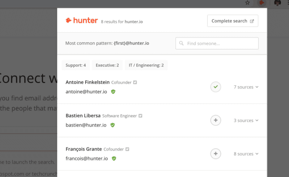 Extension Chrome de Hunter.io
