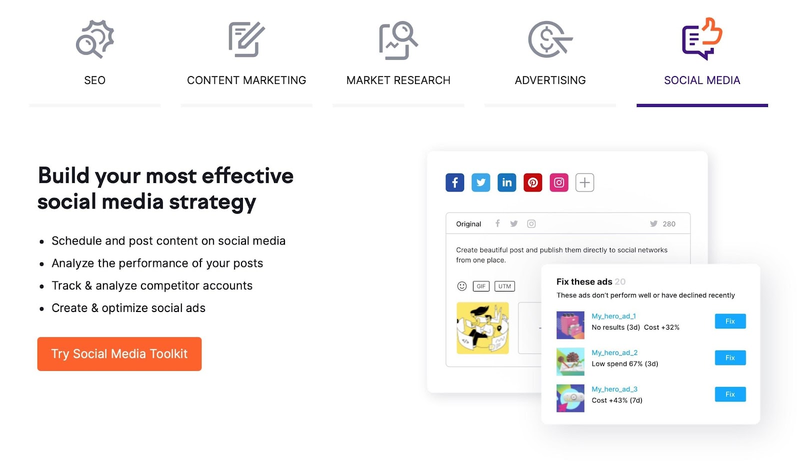 Outils de marketing des réseaux sociaux SEMrush