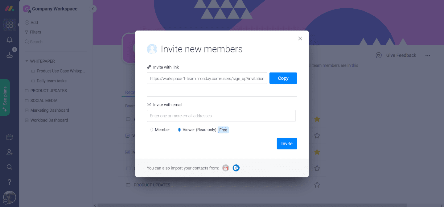 Monday.com - Invitation de nouveaux membres