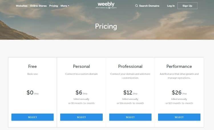 weebly pricing
