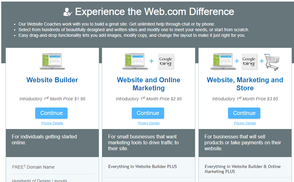 web.com build it yourself site builder review.