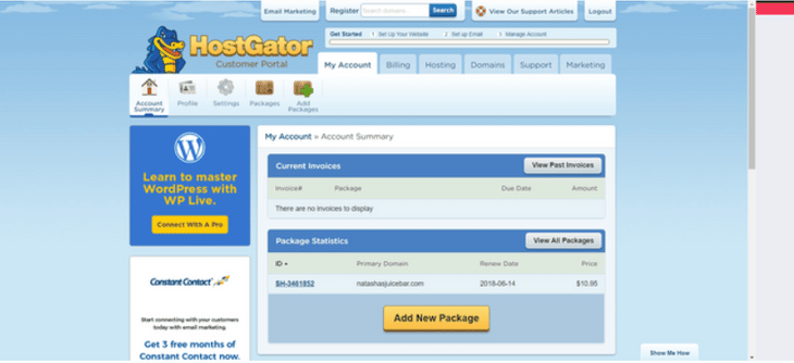 hostgator portal page layout