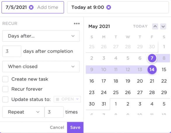 ClickUp recurring tasks
