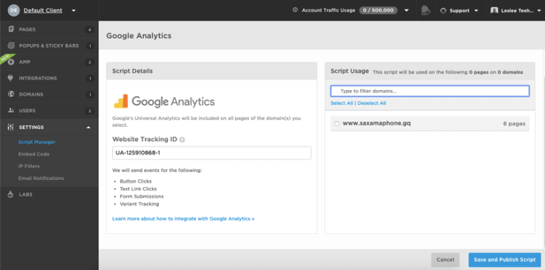 Unbounce - Google analytics