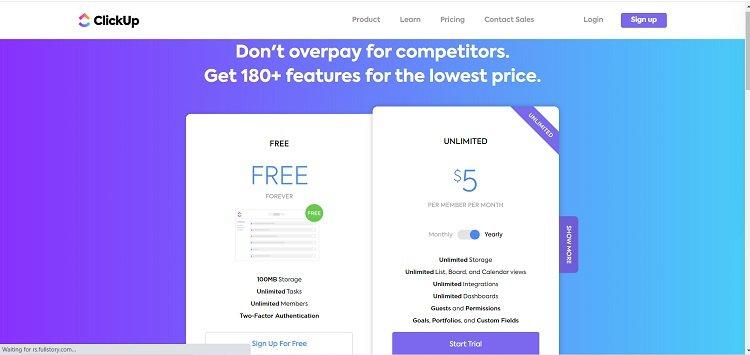 ClickUp Pricing Page
