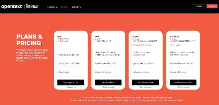 hightail pricing