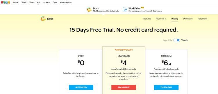 zoho docs pricing