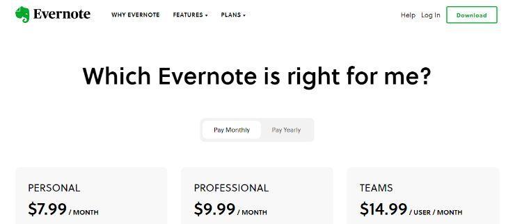 evernote pricing