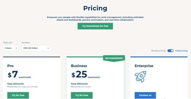 smartsheet pricing