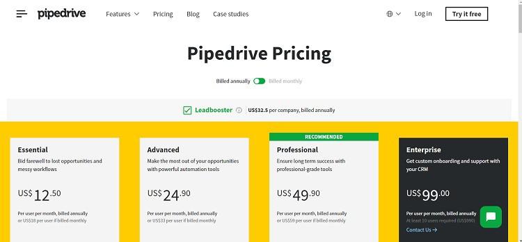 Pipedrive Pricing Page