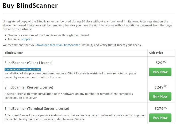 BlindScanner pricing
