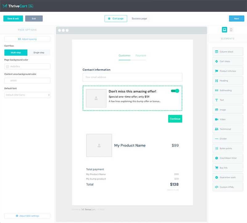 ThriveCart sales cart editor