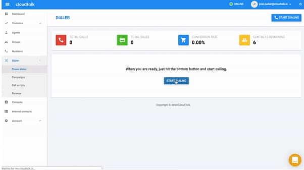 CloudTalk’s Dialer page to star calling.
