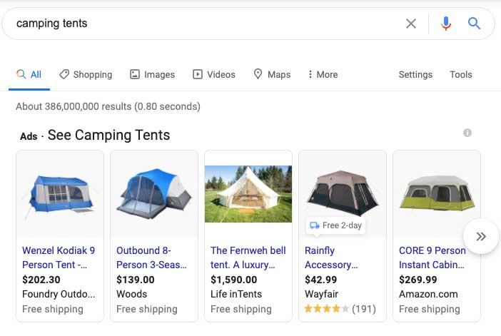 publicité Google Shopping.
