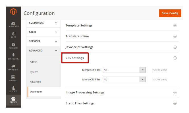 JavaScript and CSS settings