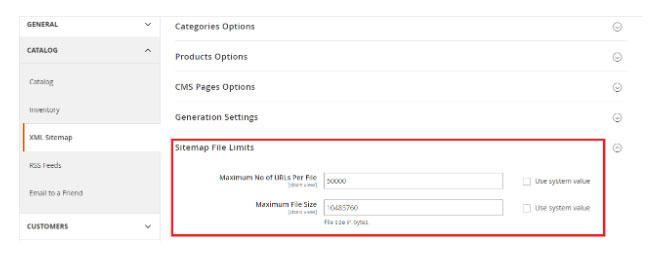 Maximum No of URLs Per File and Maximum File Size