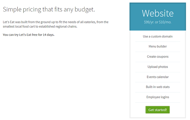 Let's Eat pricing