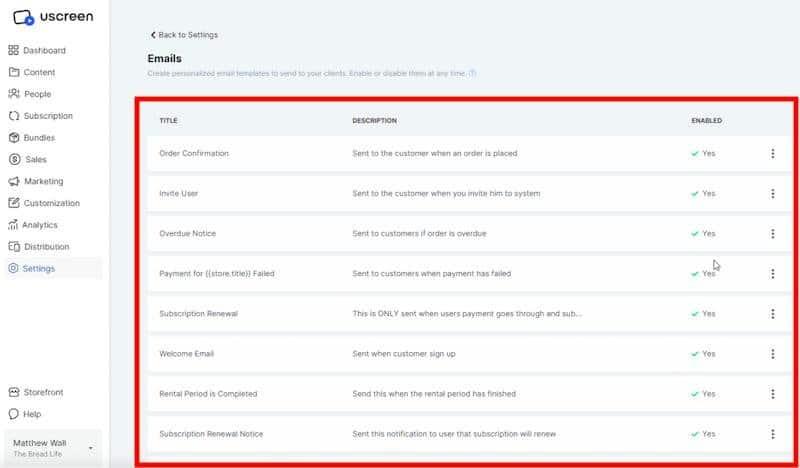 Uscreen email templates