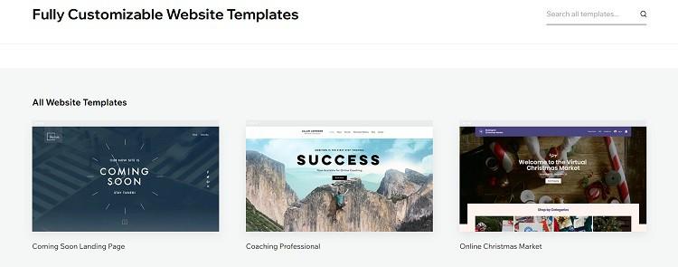 Wix templates example