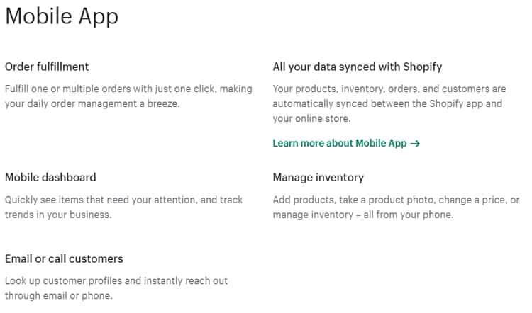 Shopify mobile app features