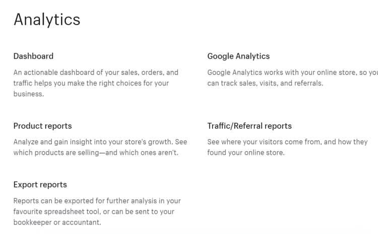 Shopify analytics page