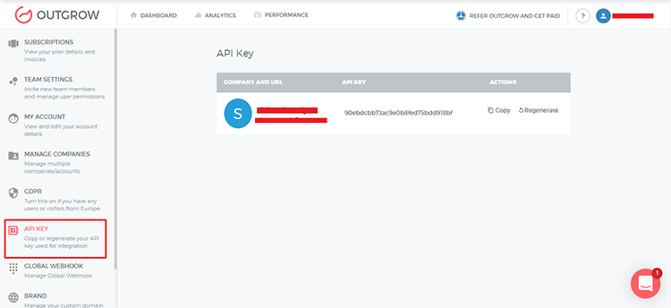 settings page