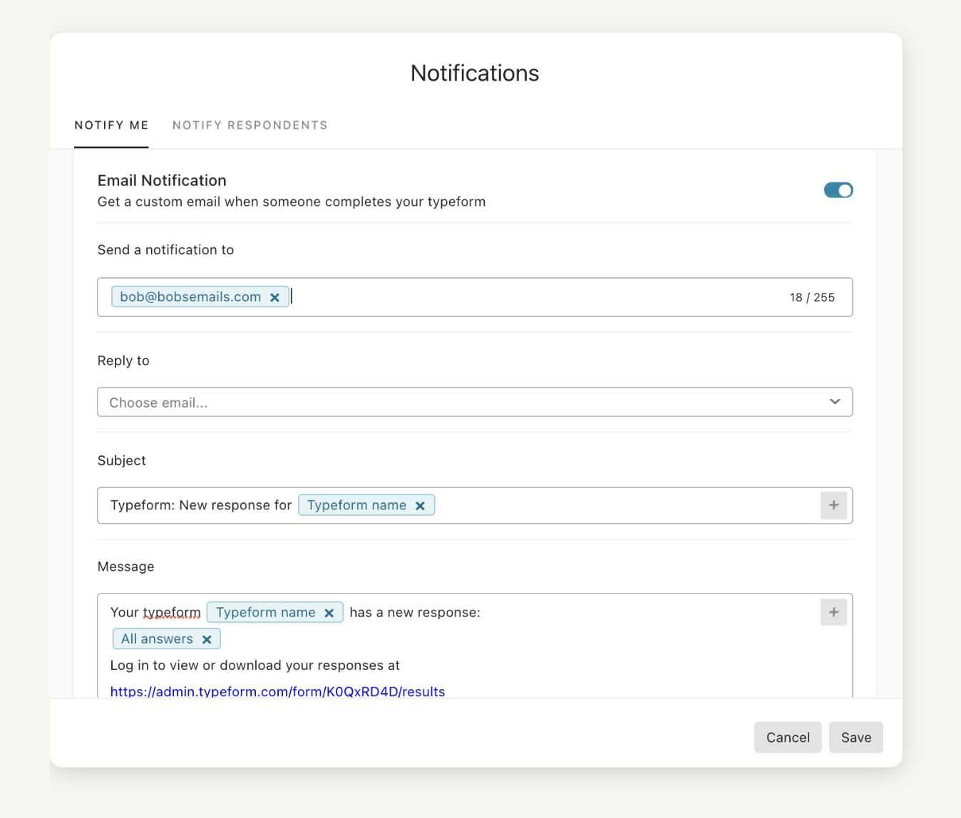 Typeform email notifications